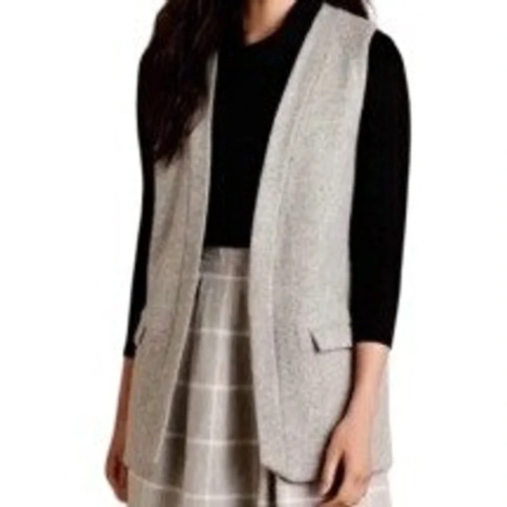 Elevenses Anthropologie Gray Wool Open Front Vest‎ Cardigan Size Small